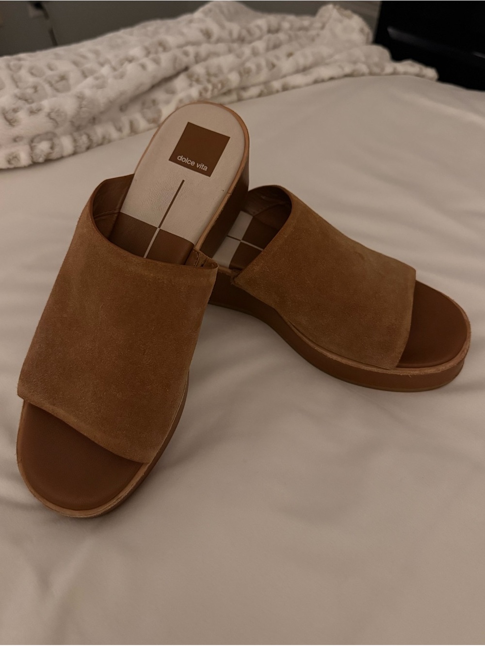 Dolce Vita Tan Suede Slide Mules with Platform Sole